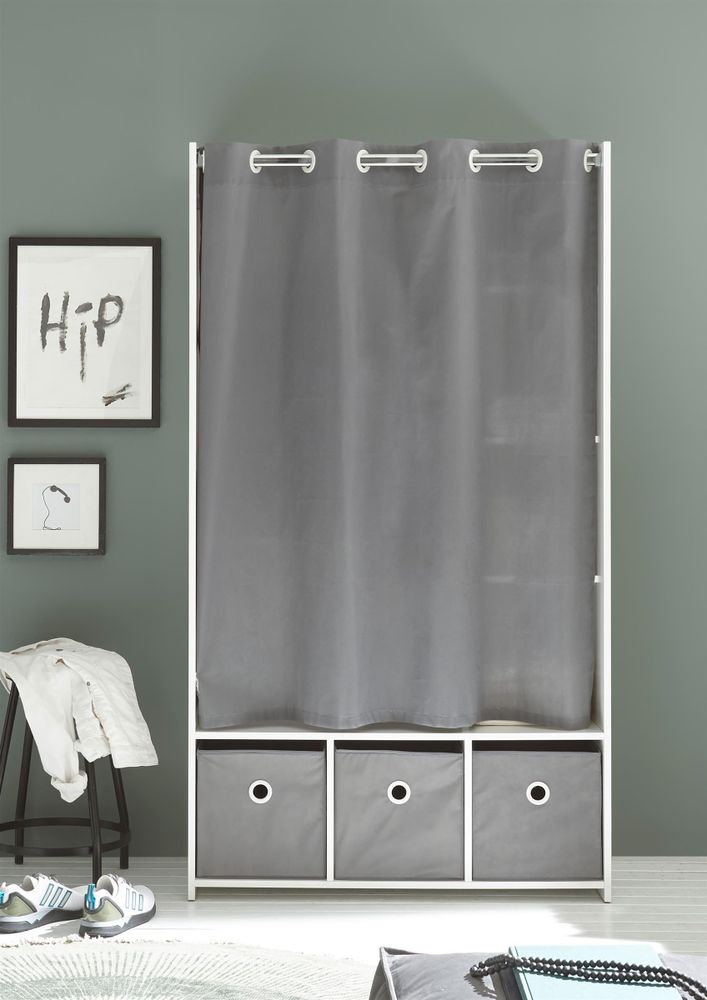 Jill III – Kleiderschrank mit Vorhang und Aufbewahrungsboxen