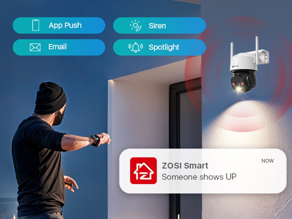 ZOSI WIFI 1080P IP NETZWERK CAMERA WLAN Überwachungskamera Aussen Plug-in Strom, 360° Pan Tilt 2MP WLAN Domekamera, AI Personen- und Fahrzeugerkennung