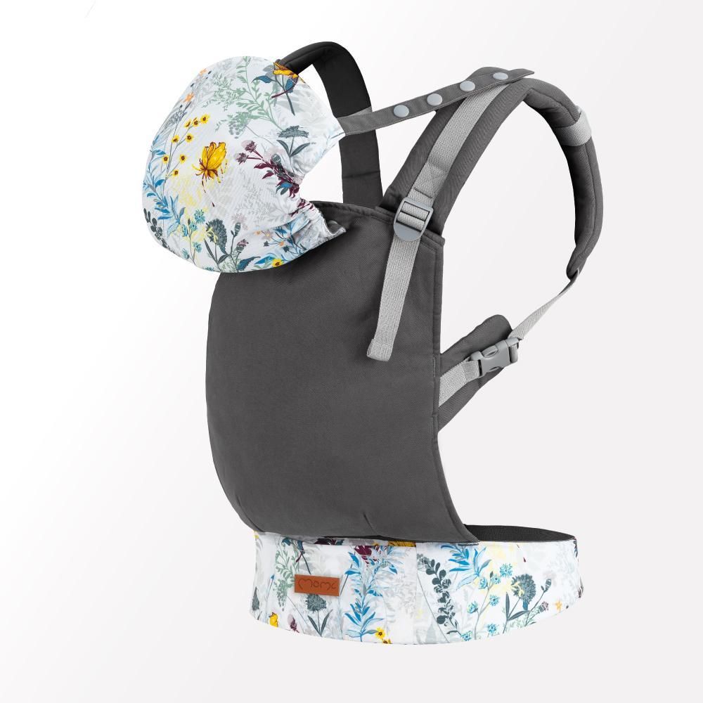 MoMi COLLET Babytrage ergonomisch 2in1 – ab 3 Monaten bis 20 kg – Tragehilfe vorne & hinten - Grau/Blumen