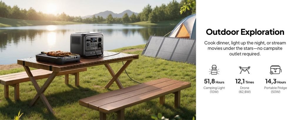 BLUETTI Elite 100 V2 + 100W Tragbare Power Station, 1024Wh Batterie Backup mit 2 1800W AC Ausgängen , Solar Generator für Camping, Stromausfälle