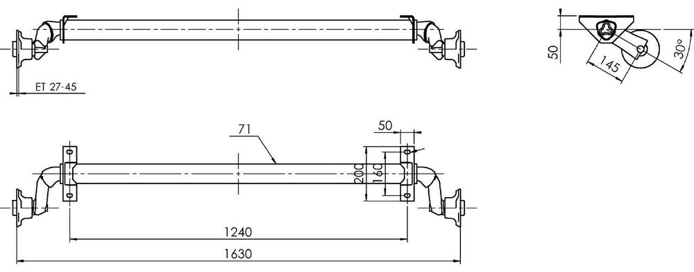 AL-KO ungebremste Achse 750 kg OPTIMA 1240 mm für leichte Anhänger