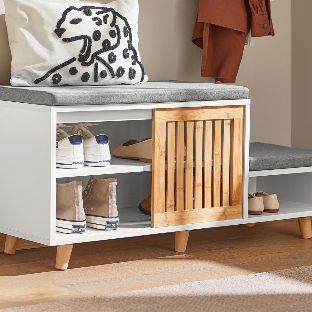 SoBuy FSR125-WN Schuhbank mit 2 Sitzflächen und 1 Schiebetür Sitzbank mit Stauraum Schuhschrank Dielenbank Schuhtruhe Sitzkommode für Kinder Schuhregal BHT ca.: 101x46x35cm