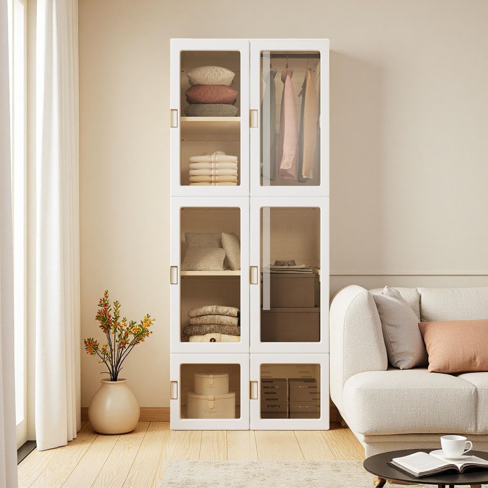 Fortuna Lai Kleiderschrank, Tragbarer Regalsystem, 10 Würfel Schrank aus Kunststoff mit 1 Kleiderstange, Schlafzimmerschrank kleiderschrank Weiss für Schlafzimmer