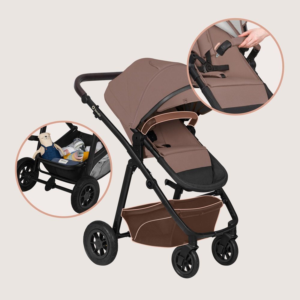 Lionelo Bianka 3in1 Kinderwagen, Autotransporter, Autositz, klappbar, Travel System Rückenlehne verstellbar 360o Räder Polsterung, Verdeck XXL-Beige