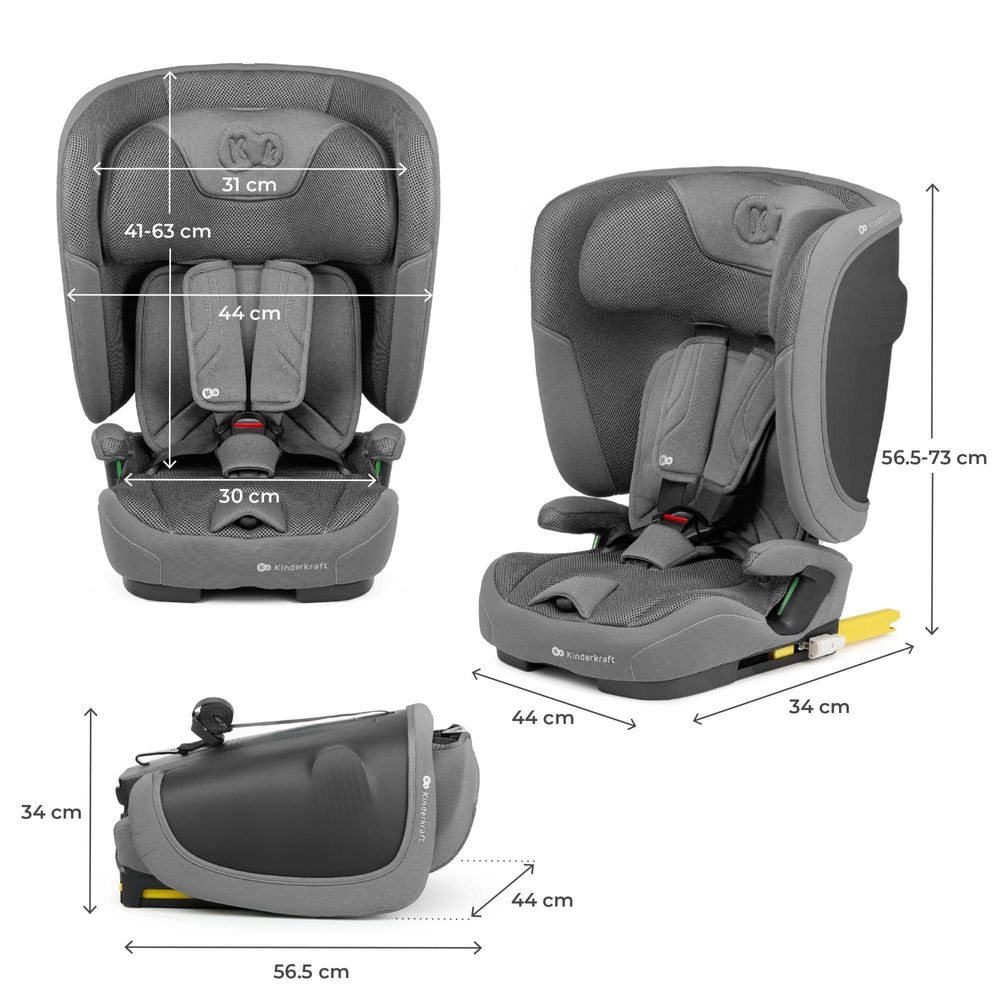 Kinderkraft FIX2GO i-Size – Autokindersitz 76–150 cm – ISOFIX – SAFERIDE SENSOR – H-GUARD+ – EASY GROW – klappbar – AIR FLOW – R129 - Navy