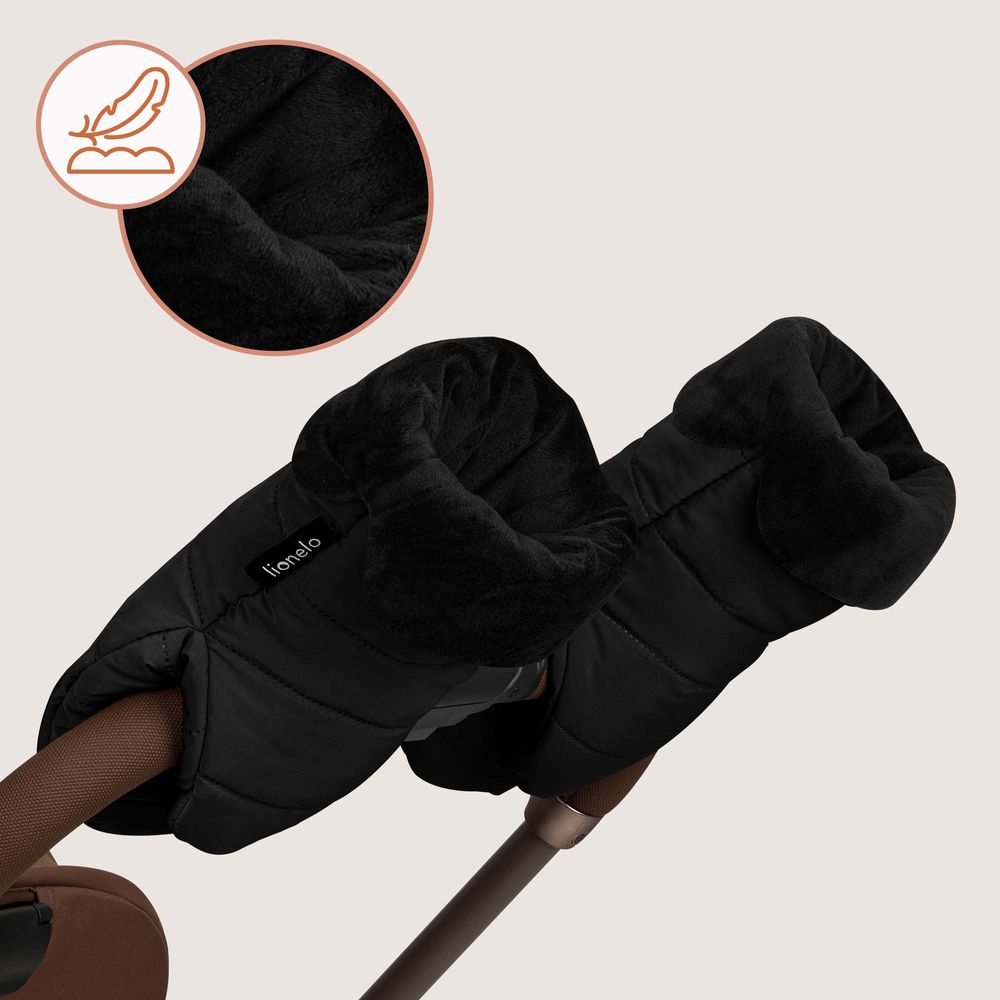 Lionelo Kinderwagen Handwärmer Handmuff Oli, Universalgröße, Magnetische Befestigungwinddicht, Wasserdicht, Weiches Futter - Black