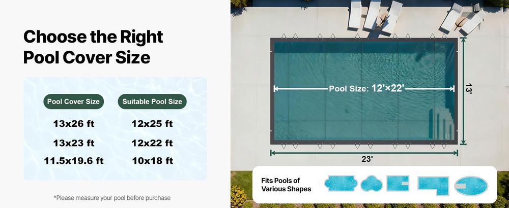 VEVOR Pool-Sicherheitsabdeckung passt für 18x36ft rechteckige Schwimmbecken, Sicherheits-Poolabdeckung mit Entwässerungslöchern, Netz-Solid-Poolabdeckung für Schwimmbäder, Winter-Sicherheitsabdeckung, grün, 4x7 m-Kohle Schwarz