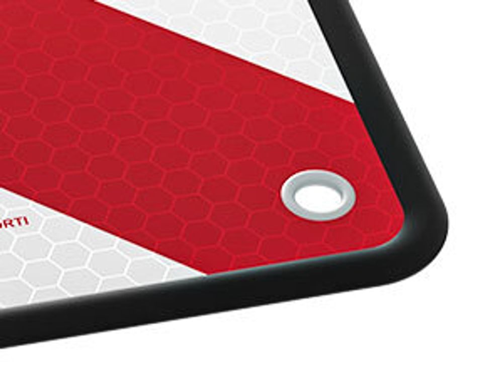 Wiltec 2in1 rot weiße Warntafel Spanien und Italien aus Aluminium mit Befestigungslöchern 500x500 mm reflektierend Warnschild für Fahrradträger und Heckträger zur Kennzeichnung überstehender Ladung