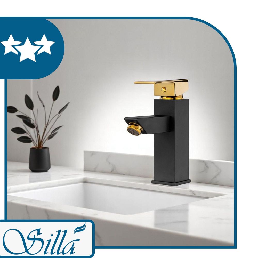 Silla, Schwarz, Gold, Wasserhahn Bad, Wasserhahn, Badarmatur, Waschtischarmatur