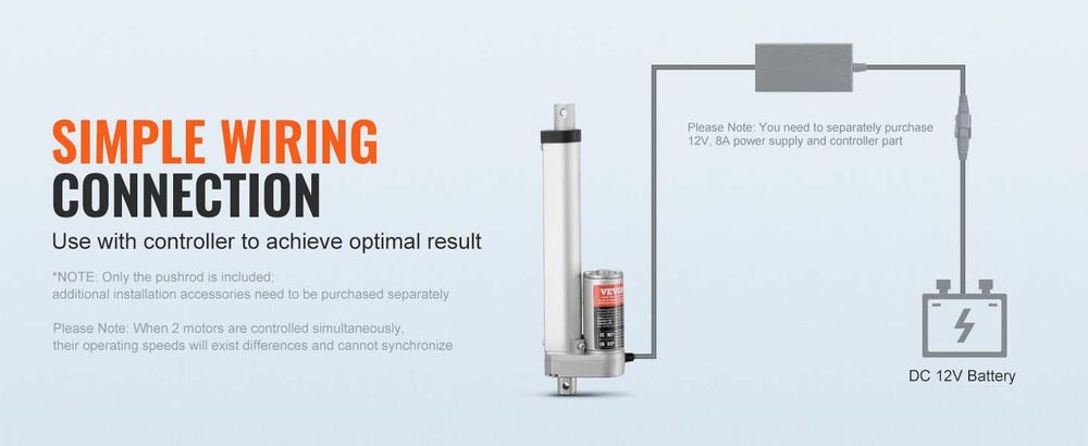 VEVOR Linearaktuator 12V 50,8 cm 1,4 cm/s Hohe Geschwindigkeit 99,8 kg/1000N IP54 Schutz, 15 cm