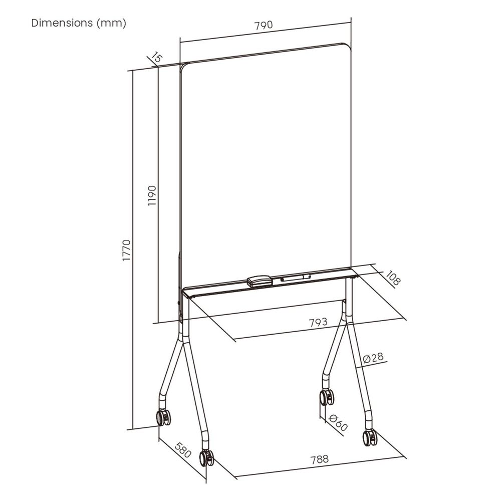 Ergo Office mobile Schreibtafel  vertikale Ausrichtung  weiß  einseitig  mit Ablage  Tafelgröße 1190x790mm  ER-305