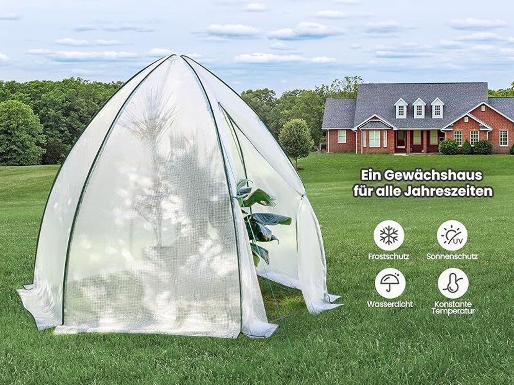 WOLTU Gewächshaus, Foliengewächshaus PE halbtransparente Weiß, 240x200x200 cm