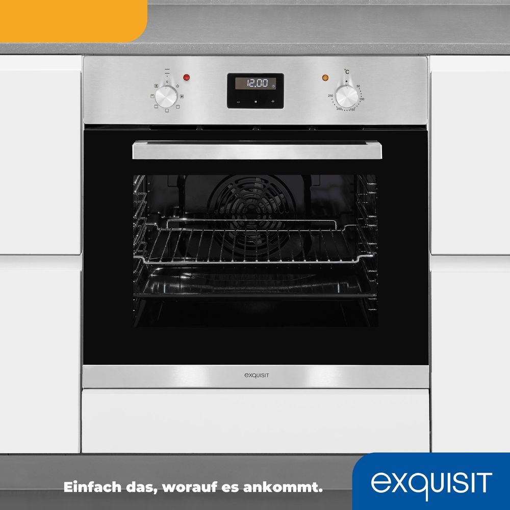 Exquisit EBE 657-2H sw Einbaubackofen | 59 L Backofenvolumen | Heißluft | Schwarz