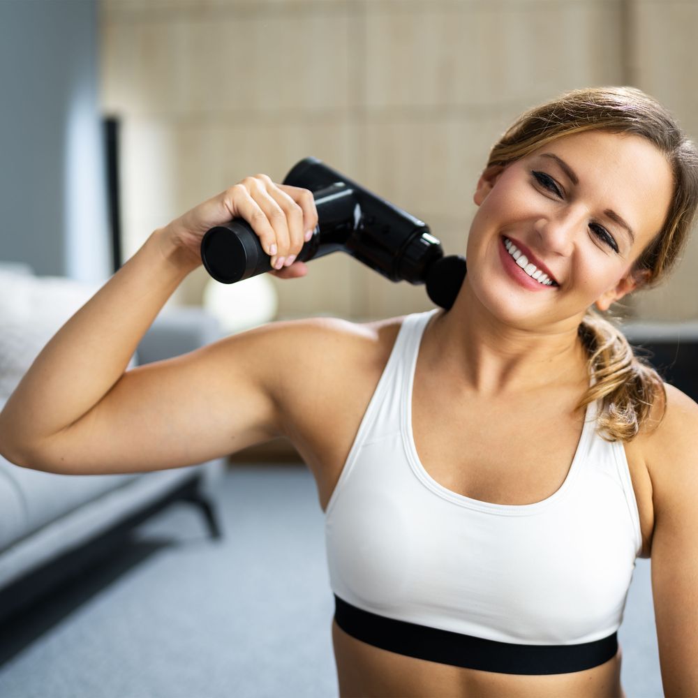 Massagepistole Elektrische Massage Gun LED Muskelmassagepistole Nacken Schulter Muskel 4 Geschwindigkeiten Rücken Massager Tissue Köpfe Retoo