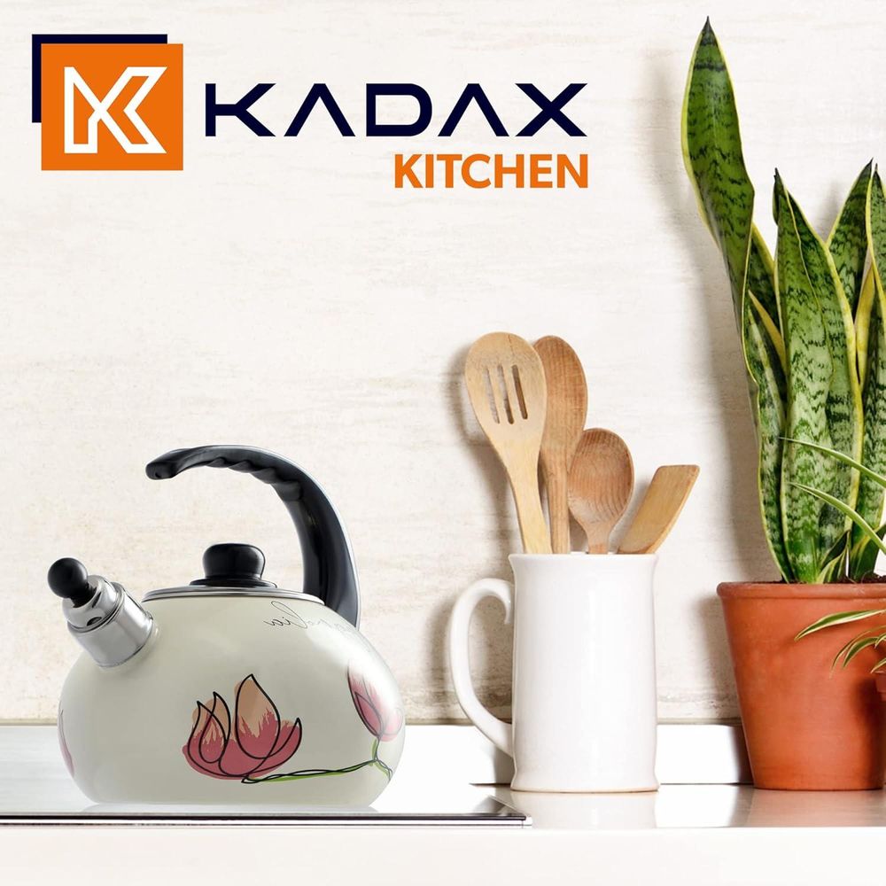 KADAX Wasserkessel "Marbella", Kessel aus Edelstahl für alle Herdarten, Rote Blumen, 2,2 L