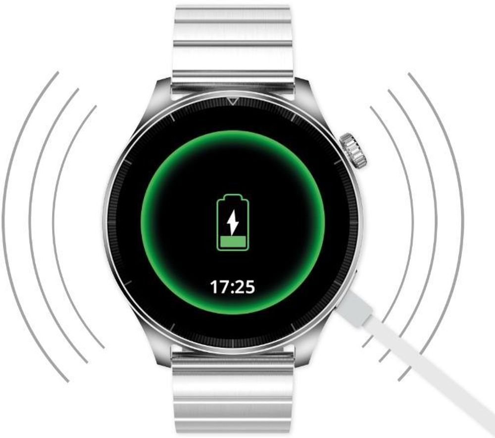 Smartwatch Forever Grand SW-710 pour Homme, 1,45", Argent, Tracker d'Activité, Verre Trempé, Étanche IP67, 100 Modes Sportifs, 2 Bracelets inclus
