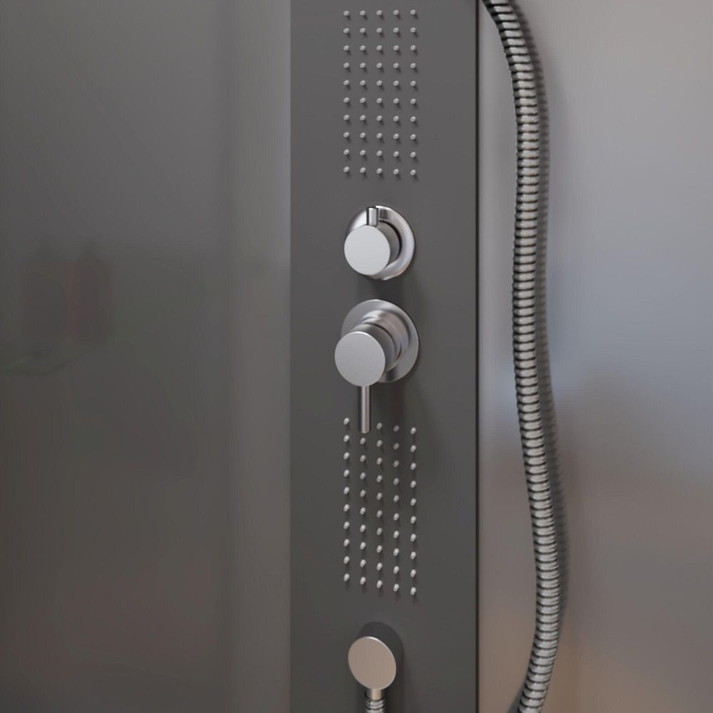 Wellnesskabine Schiebetür Korsika von Schulte, Komplettkabine, 6 mm starkes Sicherheitsglas ESG Klar hell, Rückwände 5 mm ESG Schwarz, Profilfarbe: Schwarz, 120 x 80 x 220 cm