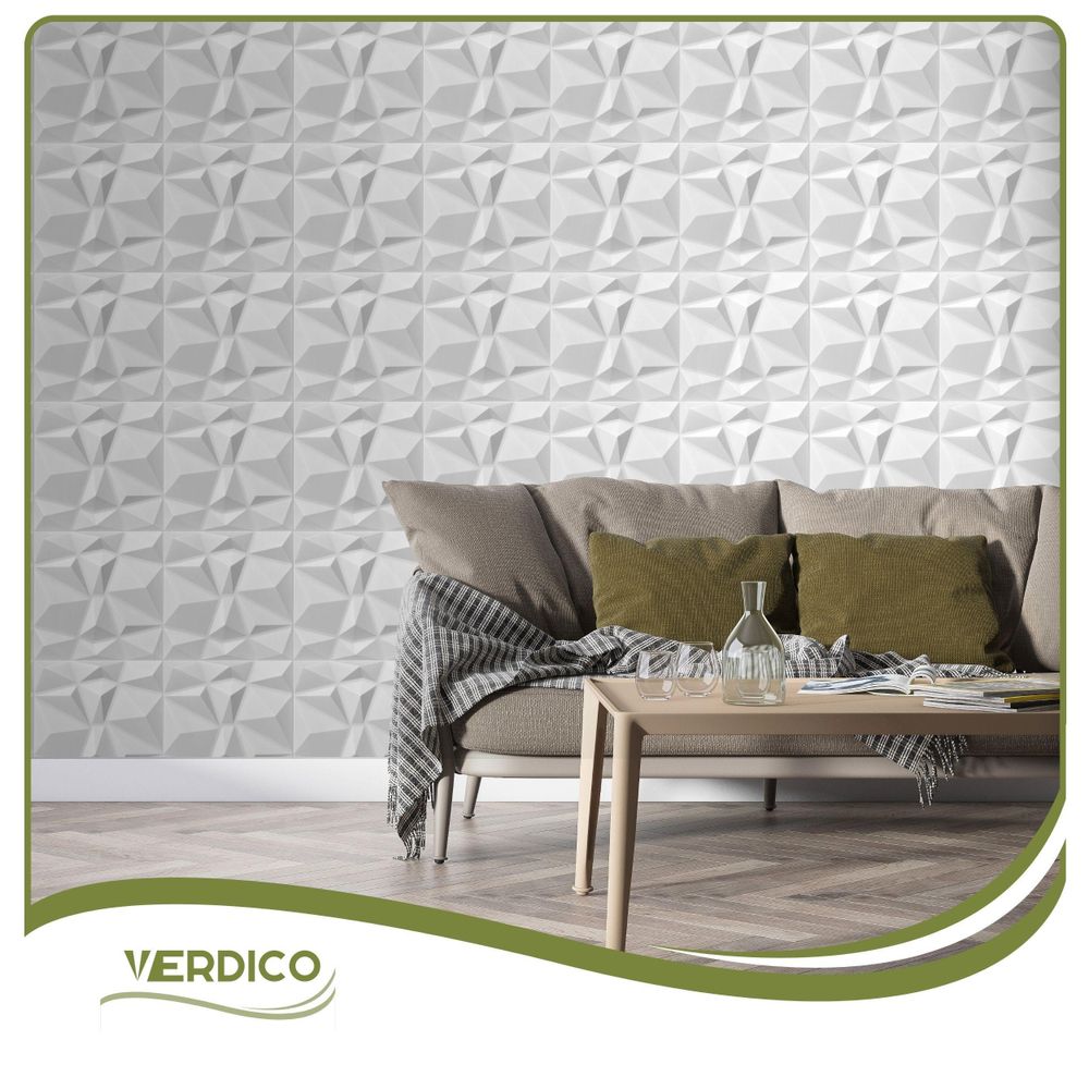 3D Wandpaneele Weiß 48 Stück / 12 m² | Deckenpaneele aus Polystyrol | 50 × 50 cm | Geometrische Dekorplatten | Verdico