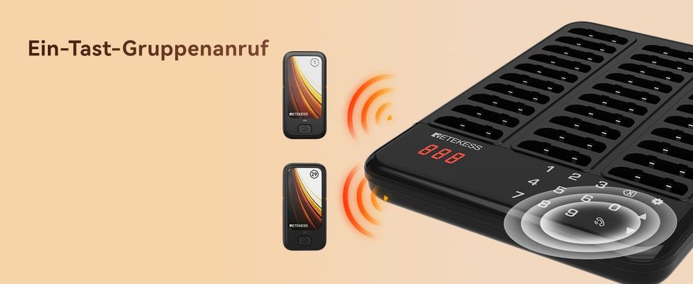 Retekess TD173P Pager Rufsystem, Restaurant Pager, 30 Pagers, 800M, Mit Stummschalttaste, 7 Anrufmodi, Gruppenanruf, Pager Gastronomie für Restaurant