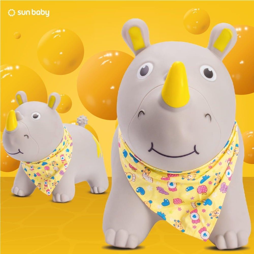 Animal Saltarín SUN BABY con todos los accesorios incluidos: bomba y bandana.
