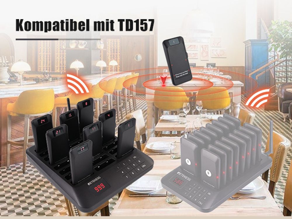 System przywoławczy Retekess TD157P, pager restauracyjny, 800M, 39 trybów wywoływania, bateria 300 mAh 24H, alarm poza zasięgiem, sygnał dźwiękowy pag