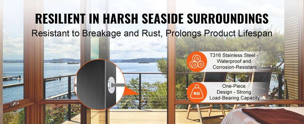 VEVOR 101 Pack T316 Edelstahl Schutzschläuche für 3,2 mm Drahtseil Kabelgeländer, DIY Balustrade T316 Marinequalität, inklusive einem en Bohrer, Schwarz, Silber, 121 Stück