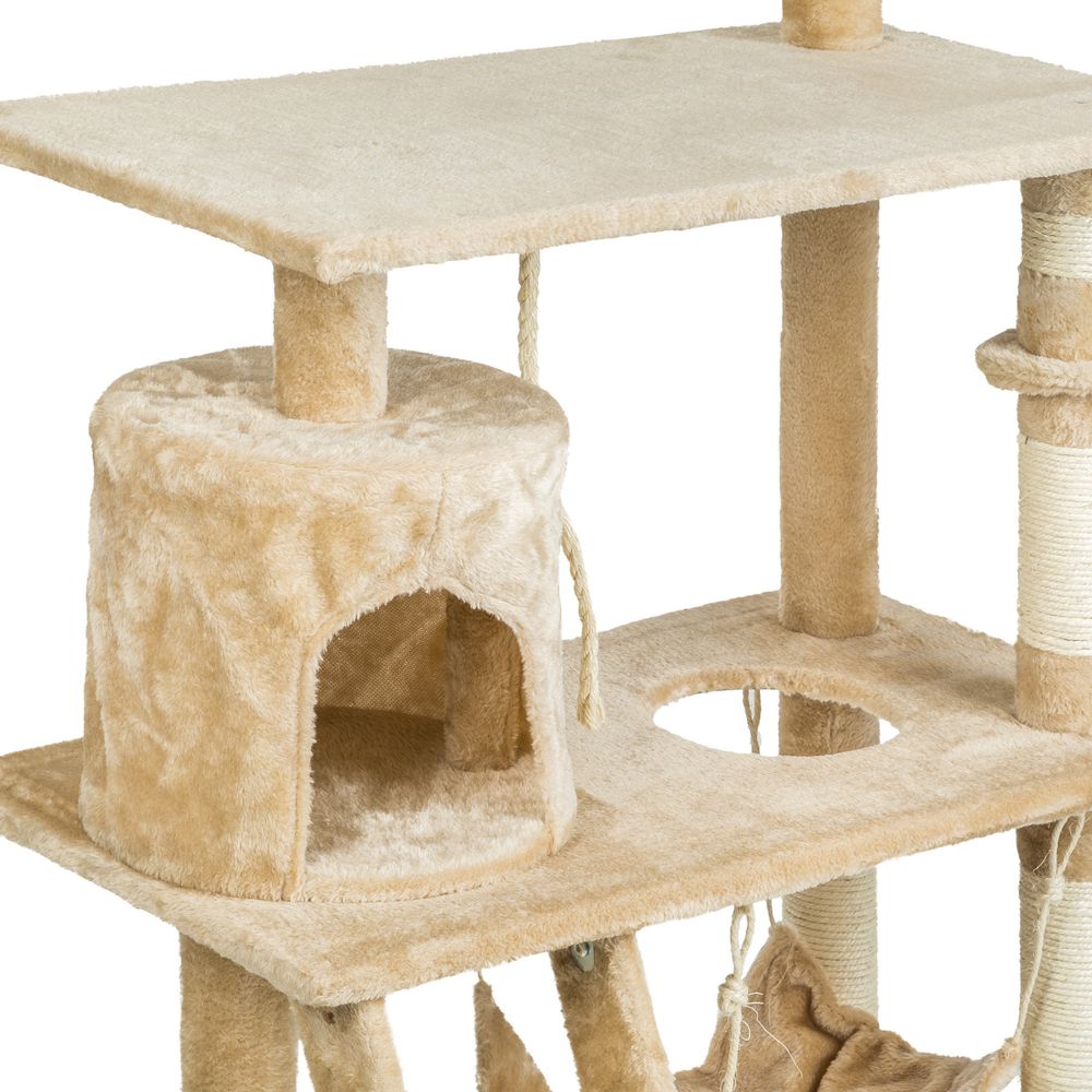 tectake® Kratzbaum Marcel 141 cm inklusive Treppe, Spielkordel und Kippschutz