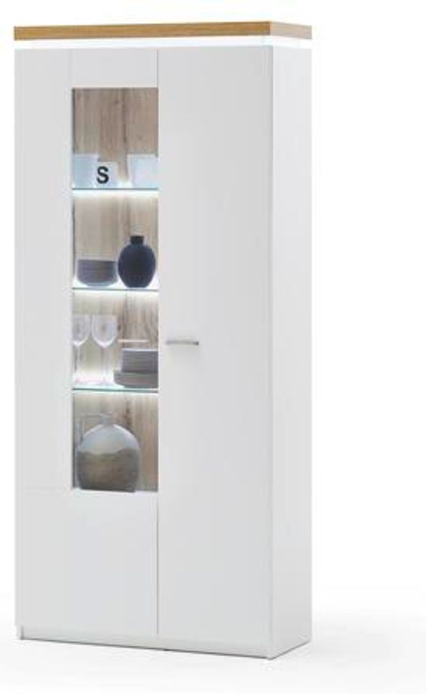 Chalki II – Moderne Vitrine mit LED-Deckplattenbeleuchtung und viel Stauraum