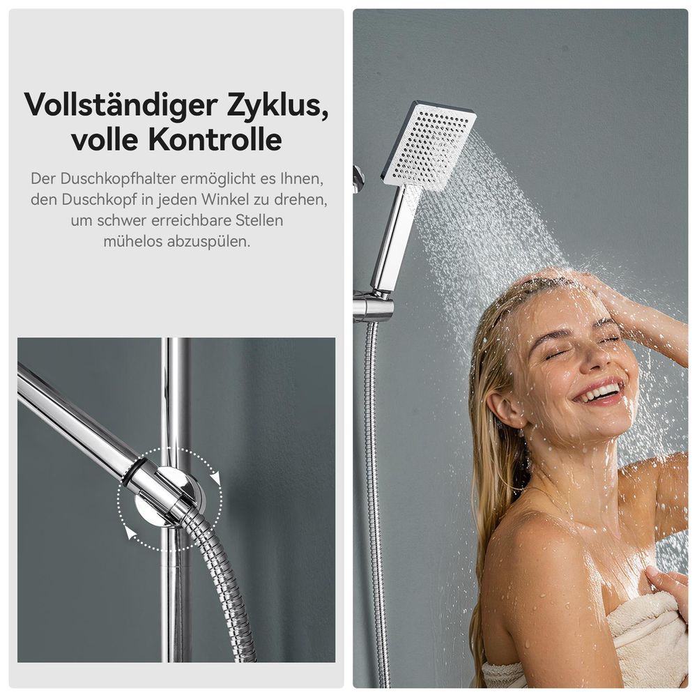 Auralum 70 cm Duschstange aus Edelstahl–Wandmontierte Duschsäule mit Ablage, kein Bohren erforderlich, moderne Duschstange, Chrom
