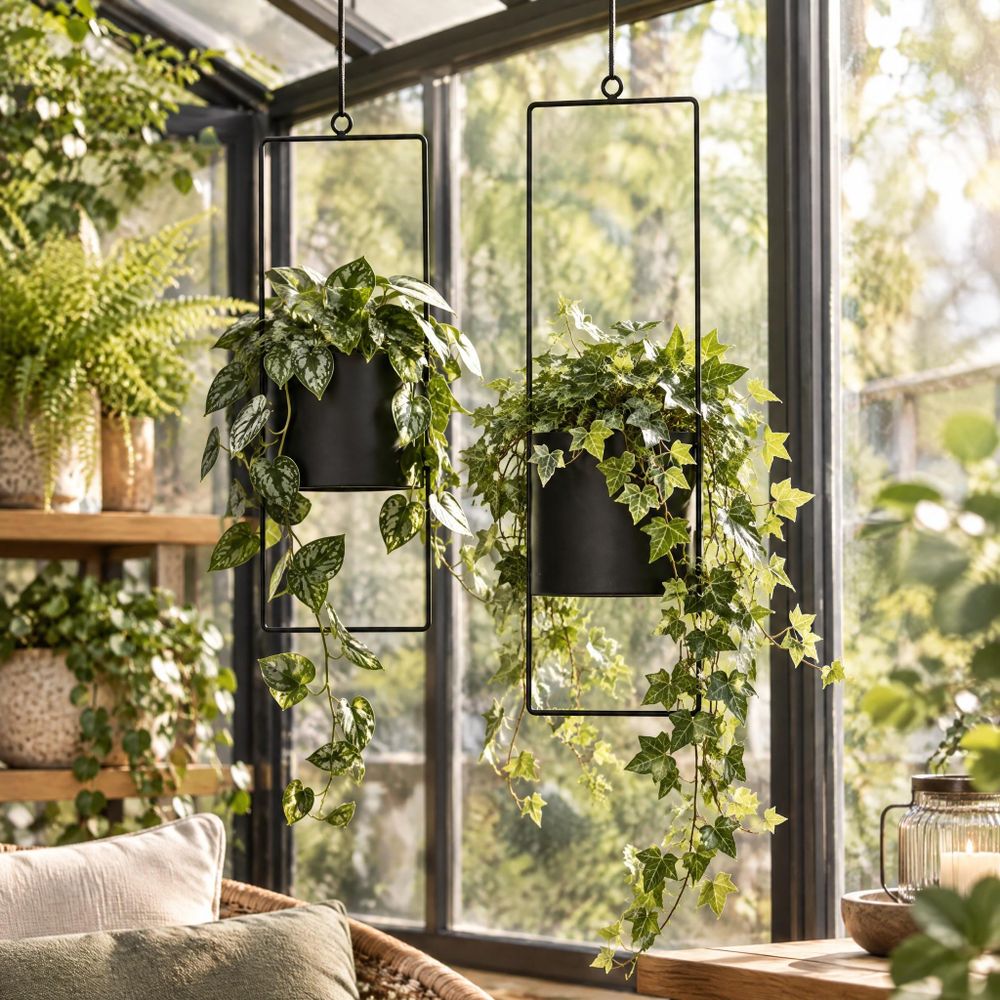 2er Set Blumenampel Blumentopf hängend Hängetopf Metall schwarz Hängeampel Ampel