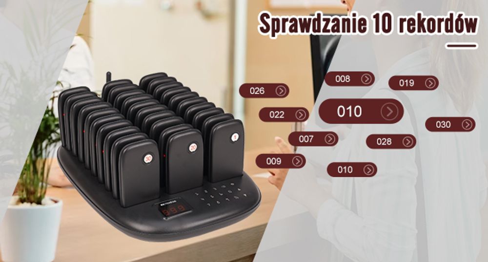 System przywoławczy Retekess TD175P dla restauracji, 30 przywoławców, zasięg 800 m, 7 trybów wywołania, 15 godzin pracy, przywoławca do food trucków, hoteli, kawiarni, barów, walkie-talkie
