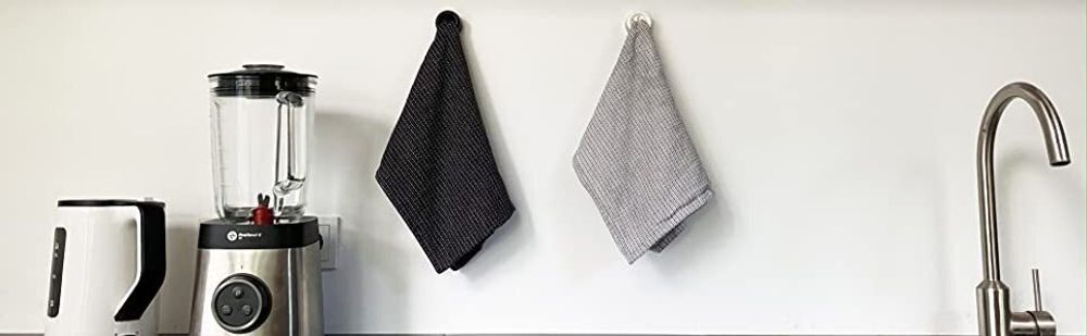 4 Premium Handtuchhalter im Set für Bad, Küche und Haushalt aus Edelstahl - Geschirrtuchhalter - Handtuchhaken - Rund - Chrom - selbstklebend ohne bohren (Dunkelgrau)