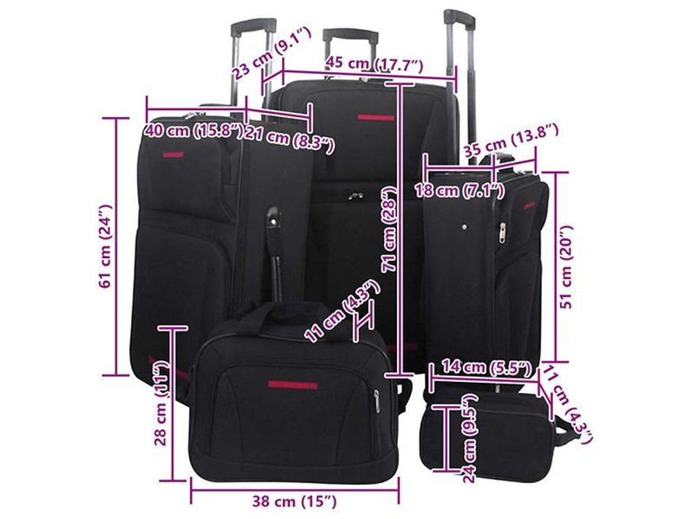 vidaXL Set de voyage Set de valises 5 pièces noir