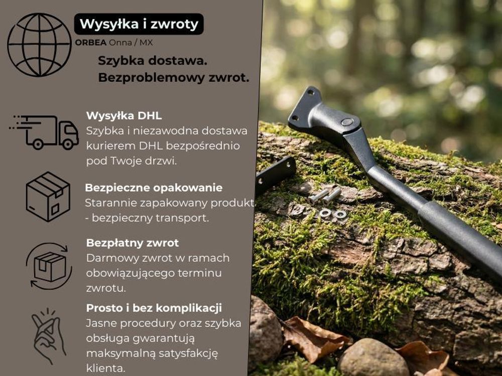 Podpórka Orbea do Onna i MX – dedykowana stopka z adapterem tylnego trójkąta, komplet montażowy, czarna