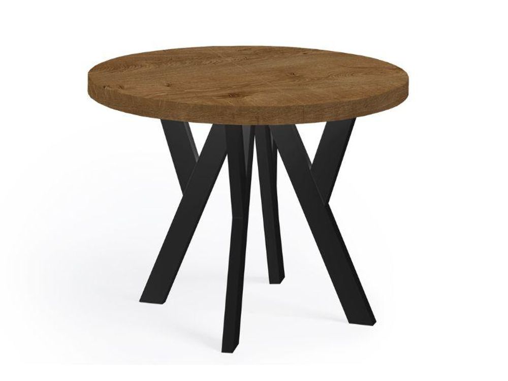 Runder Ausziehbarer Tisch für Esszimmer, PERO, Loft-Stil, Skandinavische, Durchmesser: 110 / 210 cm, Farbe: Eiche Lefkas / Schwarz