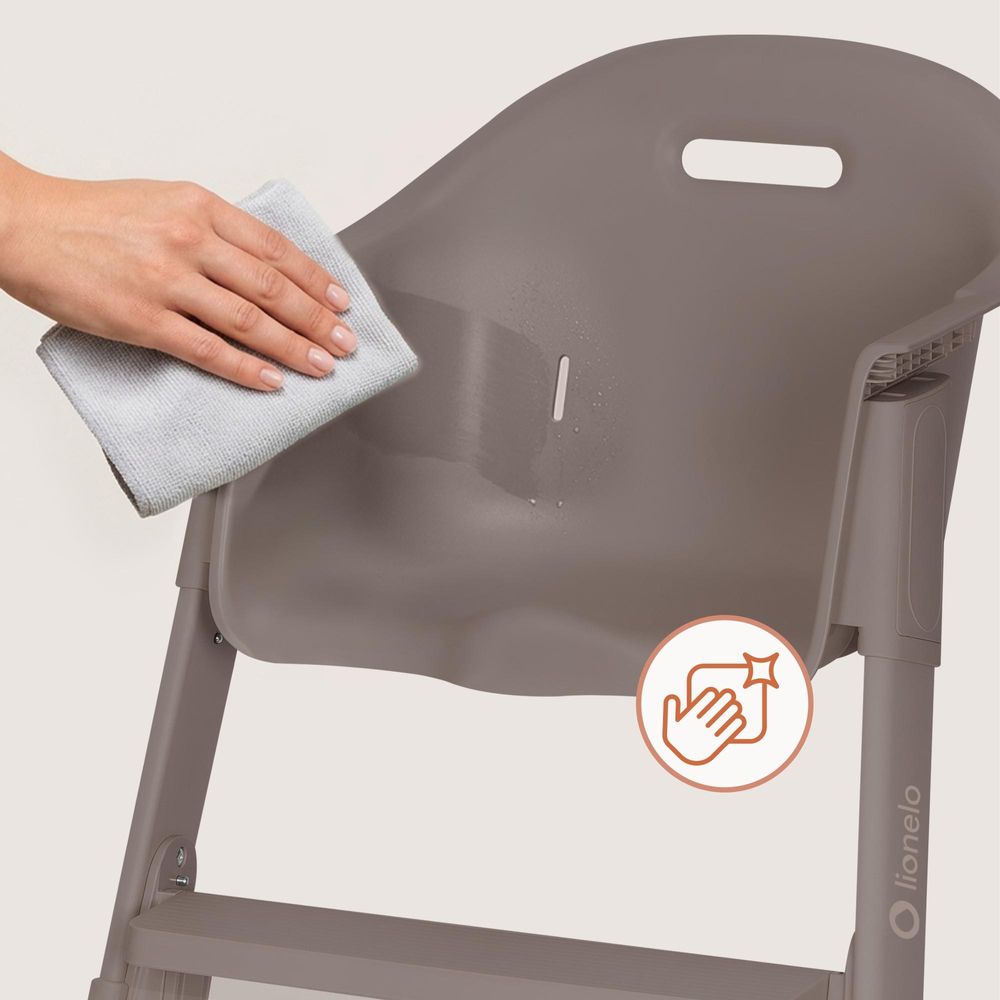 Lionelo Beny Baby Hochstuhl mit 3-Punkt-Gurt, verstellbarem Tablett & Fußstütze, platzsparend, 6–36 Monate bis 15 kg - Beige Taupe