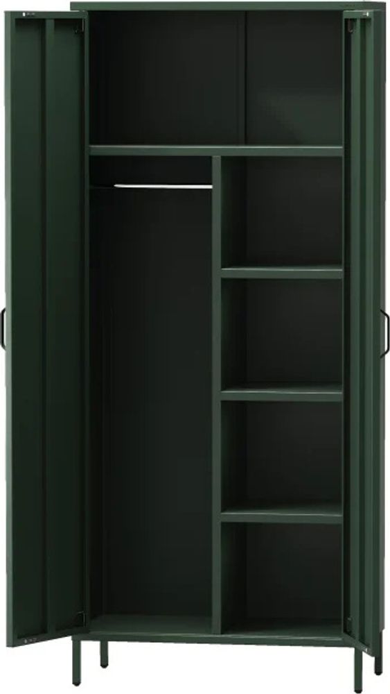 Jan Nowak Kleiderschrank 2 Türig, Metallschrank Glitzernd - Flavio | Ablagen, Kleiderstange, Magnetverschluss | 80 x 185 x 45 cm | Flaschengrün