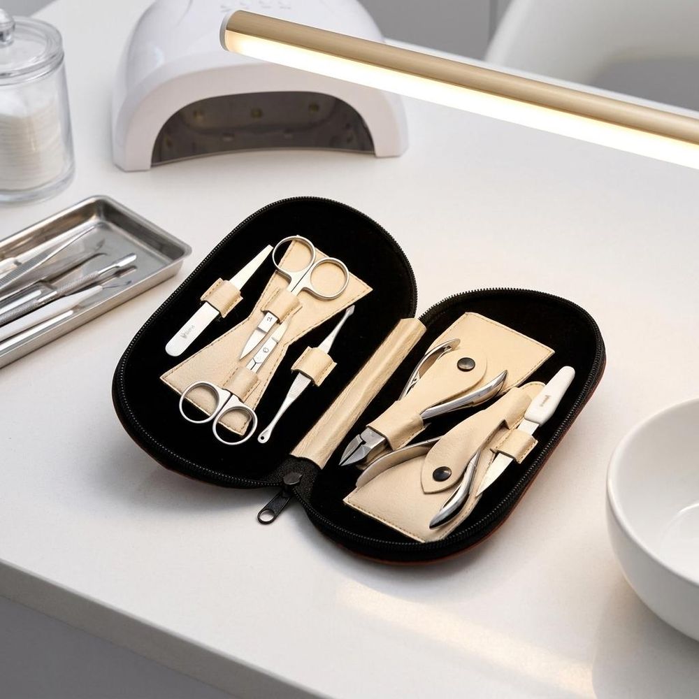 Maniküre Pediküre Set Braun - Kosmetikset mit Nagelzange, Nagelhautschieber, Nagelschere und