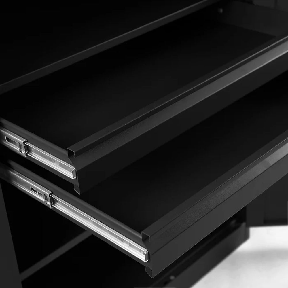 Jan Nowak Werkzeugschrank TC02AM Werkstattschrank mit Schubladen Flügeltüren Metallschrank 3 Fachböden Pulverbeschichtung 185 cm x 92 cm x 50 cm, Farbe: Schwarz
