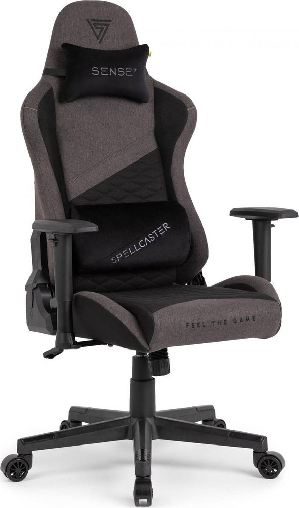 SENSE7 Spellcaster SENSHI Krzesło gamingowe z tapicerką materiałową, czarne – ergonomiczne krzesło biurowe, krzesło do biurka, krzesło dla graczy, nośność 150 kg, podłokietniki 2D, fotel kierowniczy