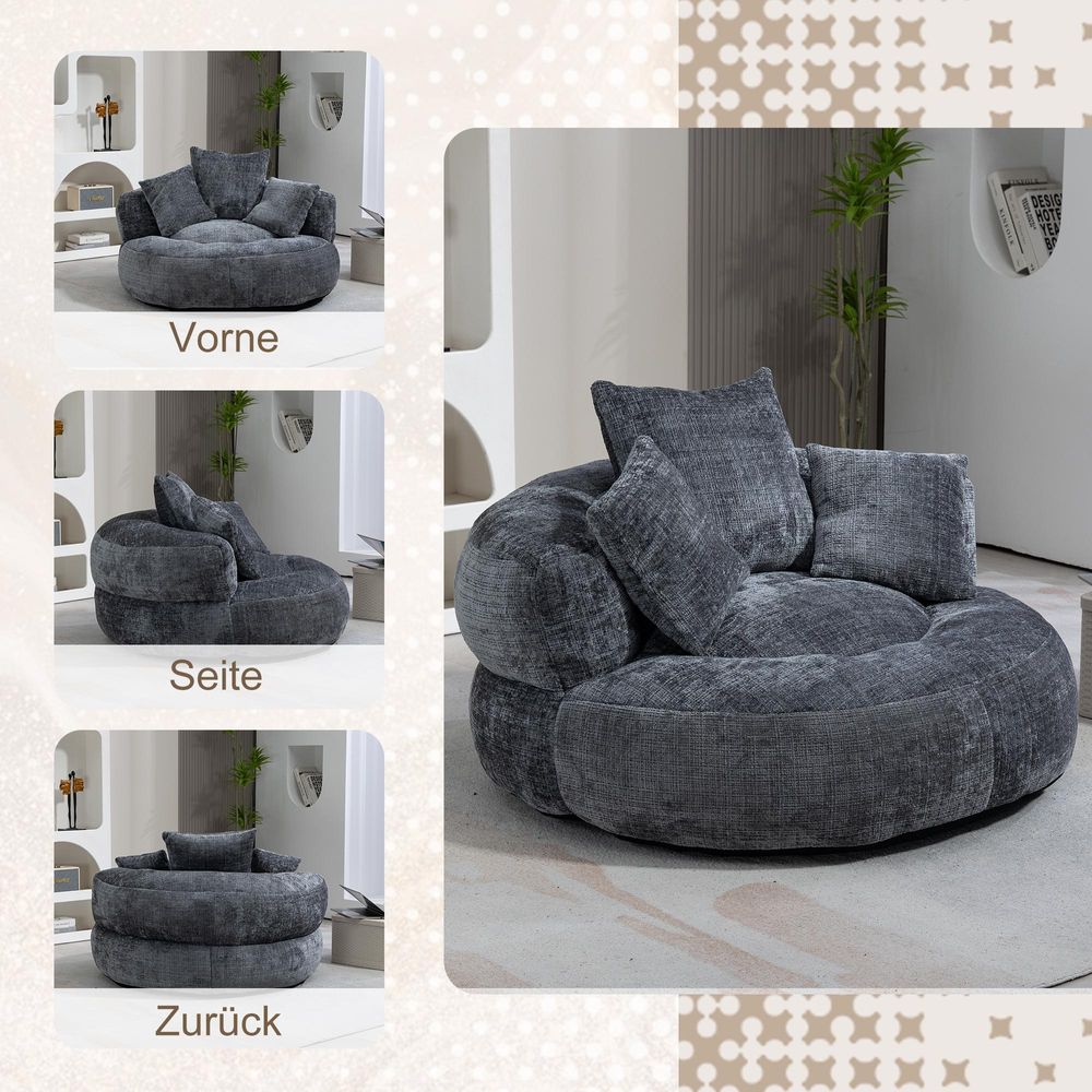 STILVORA Sitzsack mit hohem Rücken und drei Kissen, Loungesessel für Erwachsene und Kinder, Gaming Sofa für Schlafzimmer und Büro, Grau