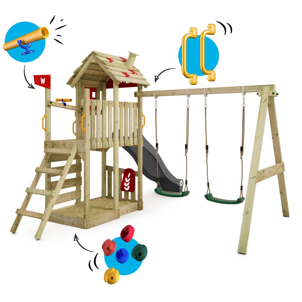 Spielturm Wickey FarmFlyer mit Rutsche im Bauernhofdesign in Rot