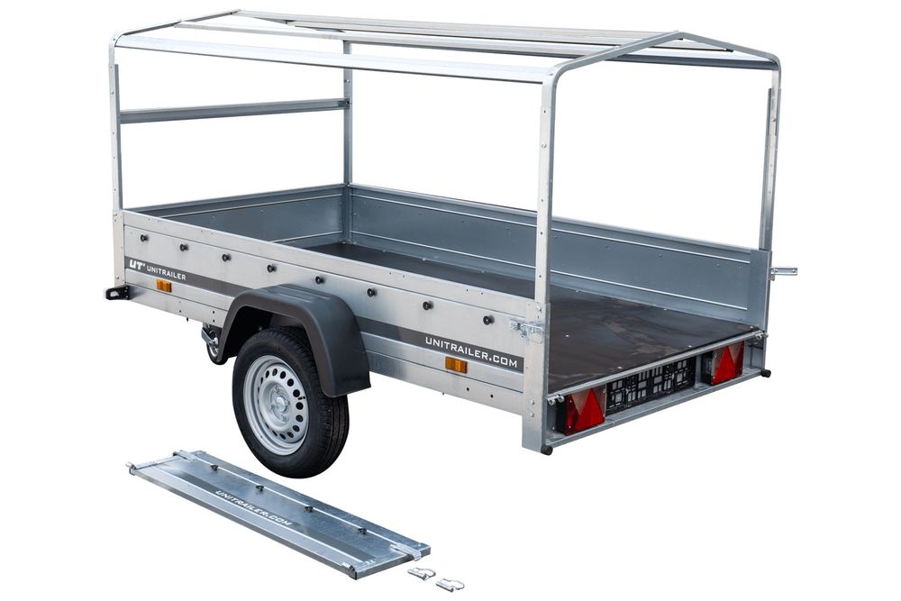 Anhänger Pkw 230x125 Garden Trailer 230 KIPP Unitrailer 750 kg mit Stützrad, Hochplane und Hochspriegel