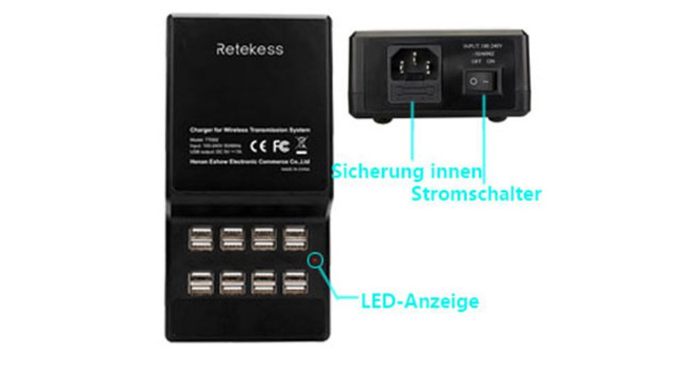 Retekess TT002 USB-Ladegerät mit 16 Anschlüssen für das Retekess Tour Guide-System Kompatibel mit Retekess T130-T131 TT103-TT104 TT101-TT102