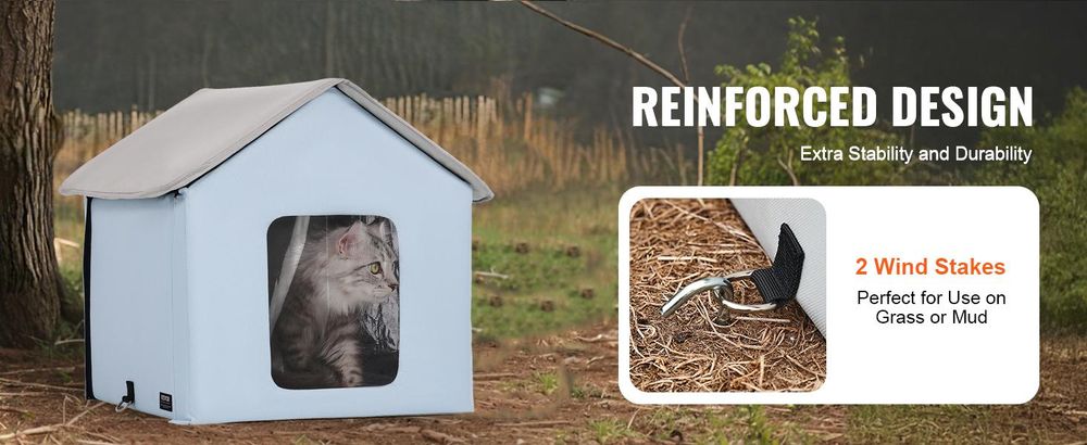 VEVOR Beheiztes Katzenhaus, Außenshelter für Katzen mit einstellbarer Temperatur und Timer, faltbares Katzenhaus aus 600D Oxford-Stoff mit beheiztem Pad für den Winter, um warm und gemütlich zu bleiben, Grün (Mittel), Blau-48x56x44 cm