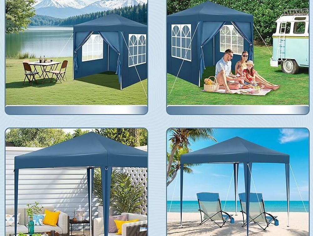 WOLTU Pavillon 2x2 m, mit 4 Seitenwänden, Partyzelt wasserabweisend UV-Schutz 50+, Blau