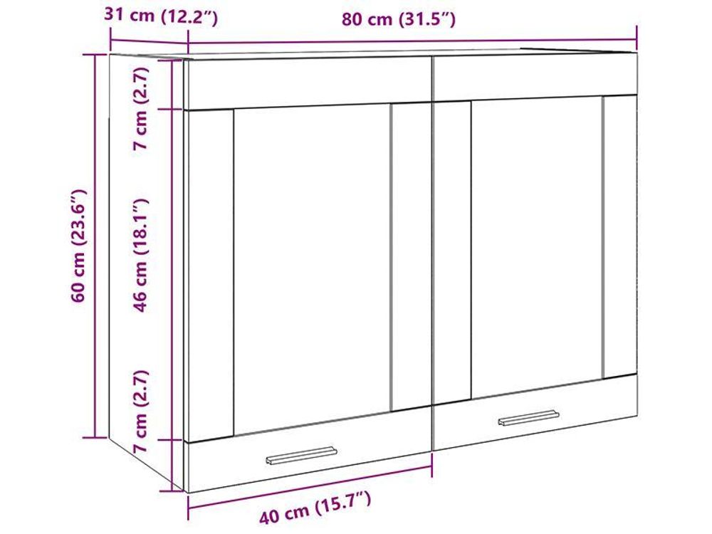vidaXL Hängeglasschrank Lyon Betongrau 80x31x60 cm