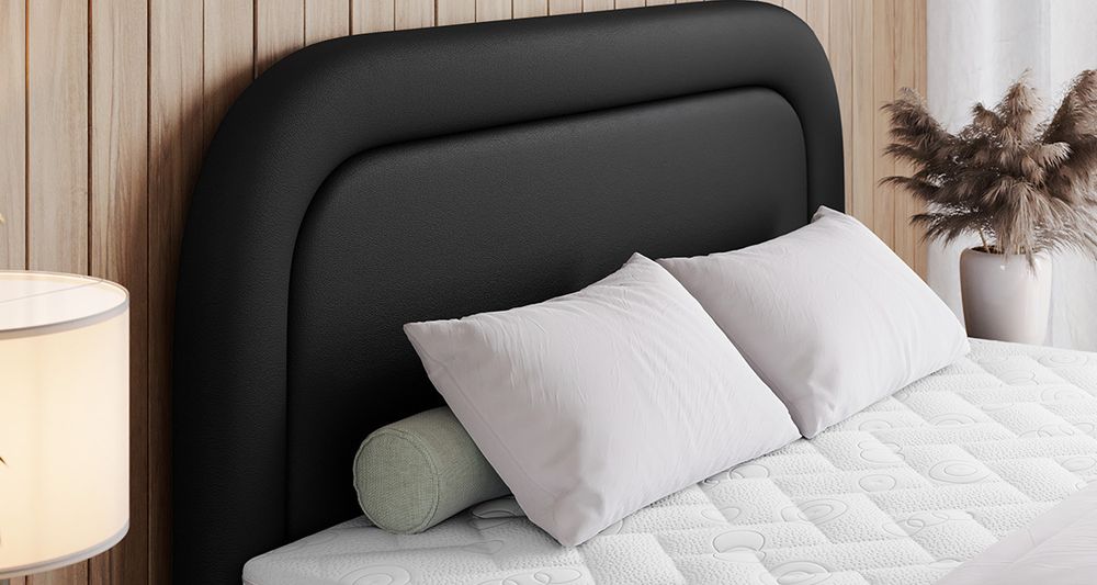 Vergrößern Sie das Kopfteil des Boxspringbettes, das Foto zeigt schwarz Stoff