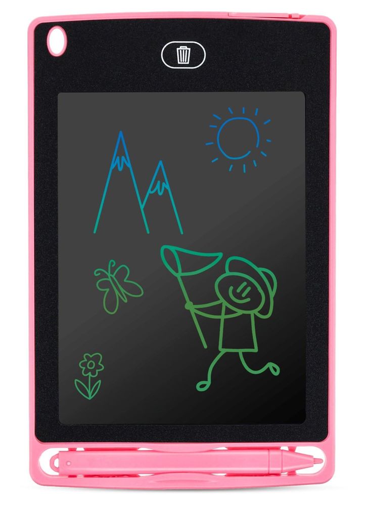 Tablet s barevným obrázkem a viditelným tlačítkem pro mazání.