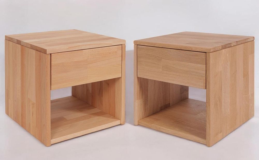 Krok Wood Nachttisch Jana aus Eiche Massivholz, geölt, mit Schublade, Farbe Natur 40x39x39 cm